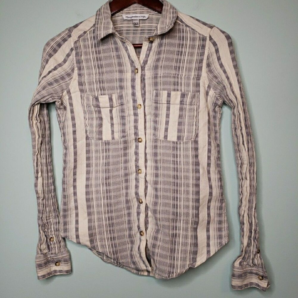Abercrombie & Fitch Long Sleeve Shirt Button-Down Gray Stripe Collar Women Sz XS